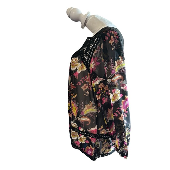 Meadow Rue Pink and Yellow Boxy Blouse with Bib Collar - Picture 3 of 5